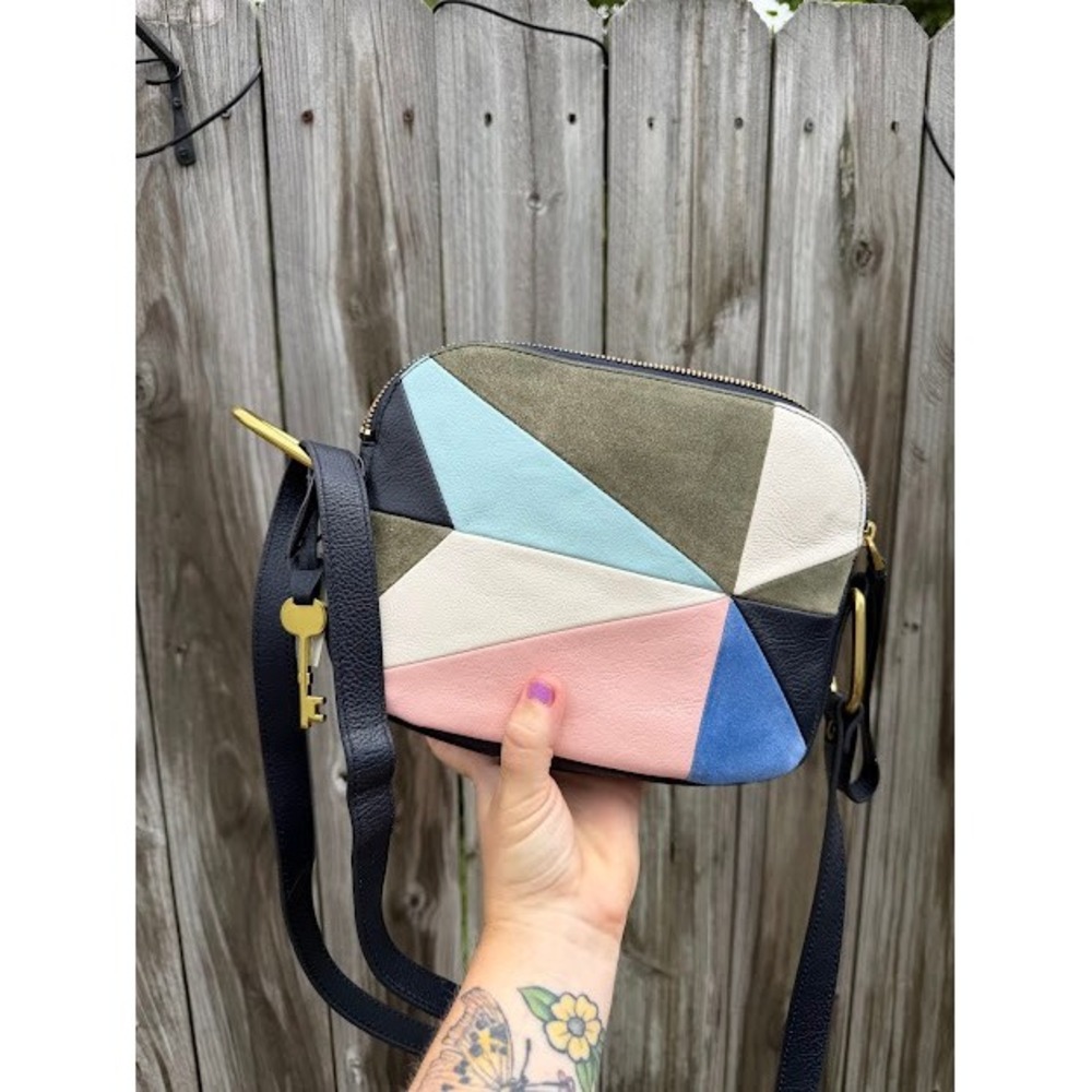 Colorblock Geometric Fossil Elle Crossbody Bag Multi Suede Leather ZB7757195